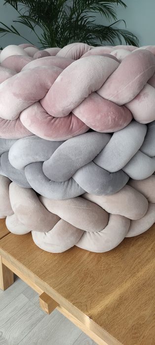 320 cm warkocz ochraniacz do łóżeczka welur brudny róż