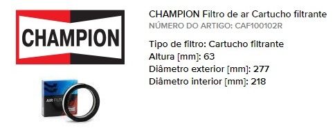 Filtro Ar Motor p/ VW Lupo/Polo, marca CHAMPION