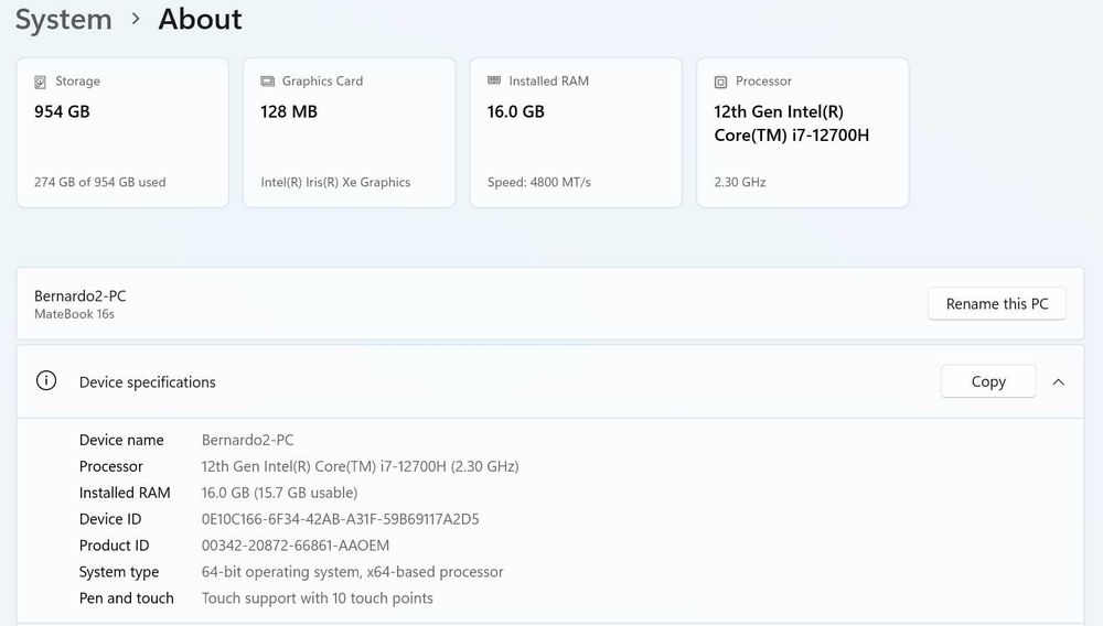 Huaweii MateBook 16s | i7 | 16gb RAM | 1TB SSD