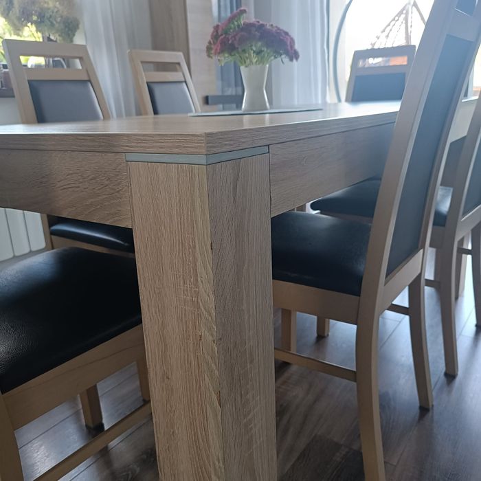 Komoda, stół, krzesła, witryna dąb sonoma