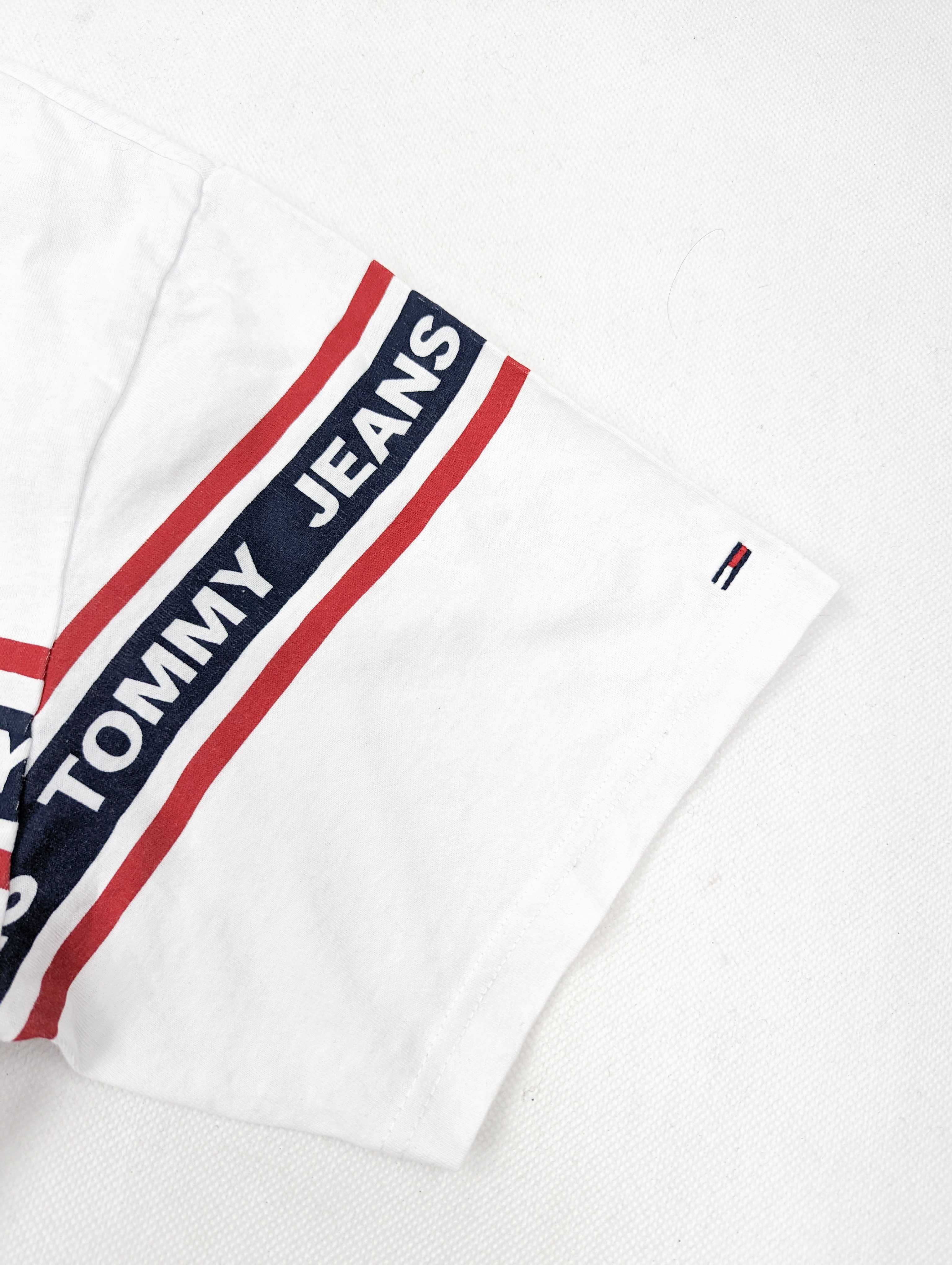 Tommy Hilfiger biała koszulka t-shirt M logo lampasy