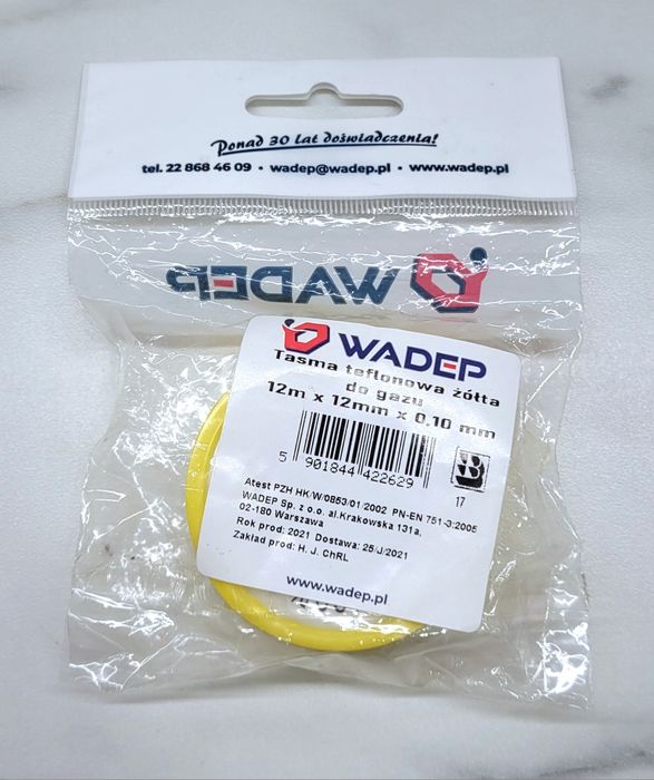 Taśma teflonowa żółta do gazu Wadep 12x12x0,1