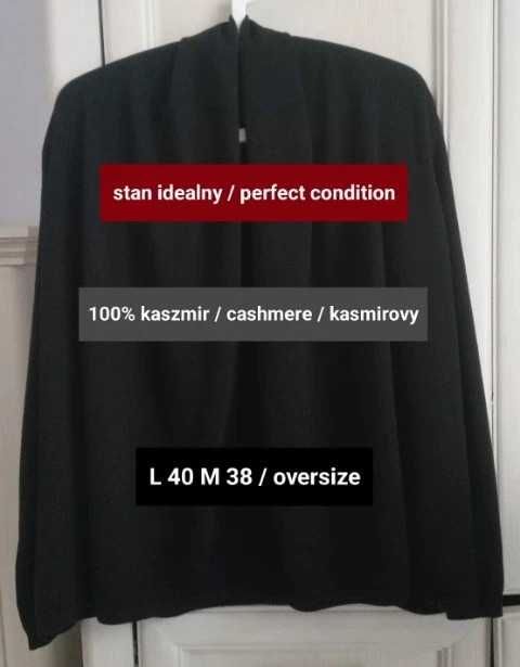 L 40 oversize czarny kardigan blezer narzutka kaszmirowy 100% kaszmir