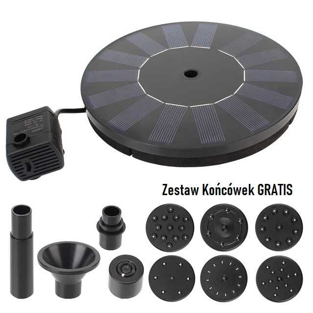 Fontanna Solarna Ogrodowa do Oczka Wodnego Stawu + ZESTAW KOŃCÓWEK