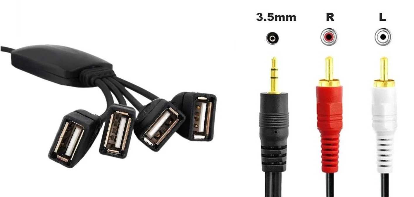 Hub USB 4 Porty Rozgałęźnik + Kabel Jack 3,5mm-2xRCA cinch 1,5m