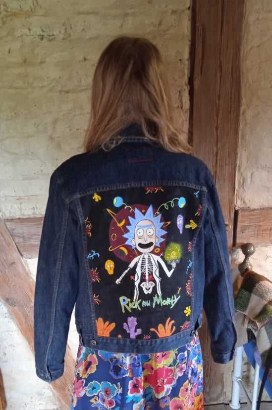 Ręcznie Malowana Kurtka Jeansowa Rick and Morty