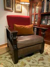Oryginalny, stary fotel dębowy, siedzenie skórzane, stan bardzo dobry!