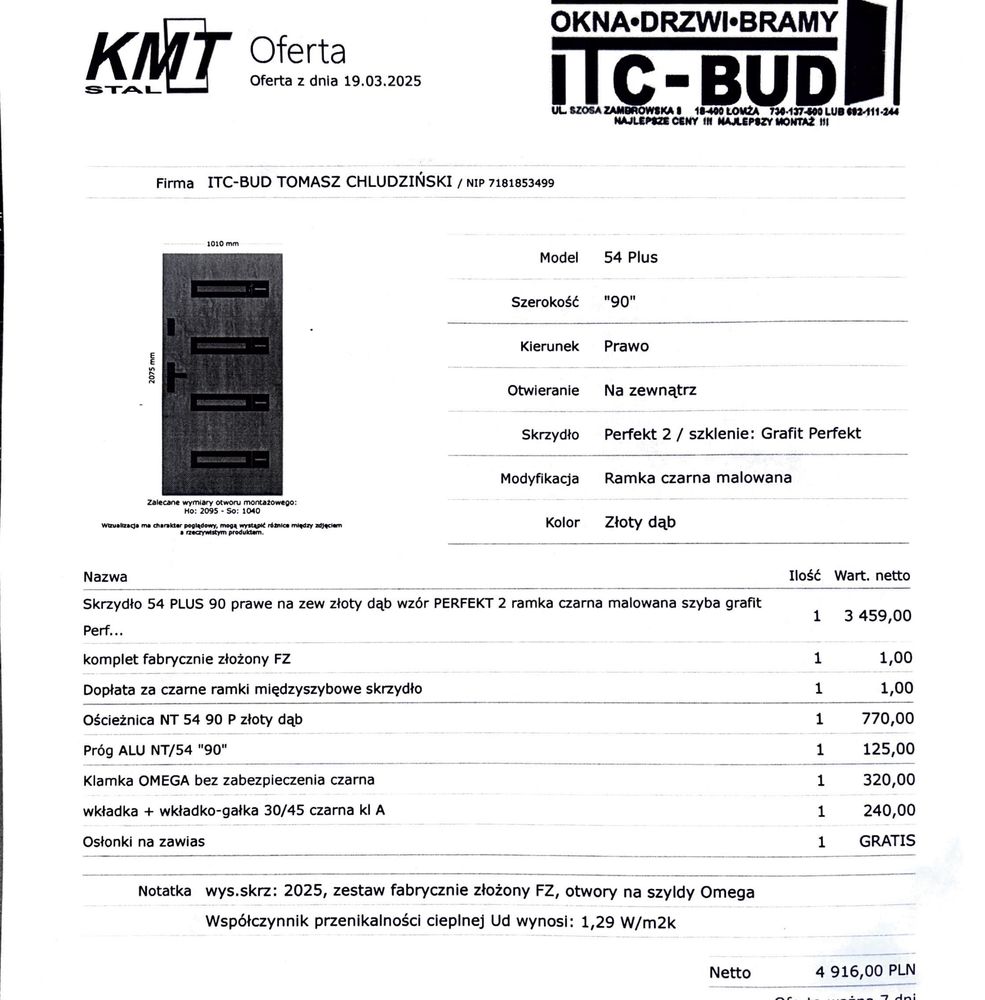 Drzwi KMT PLUS 54 Perfekt 90 P