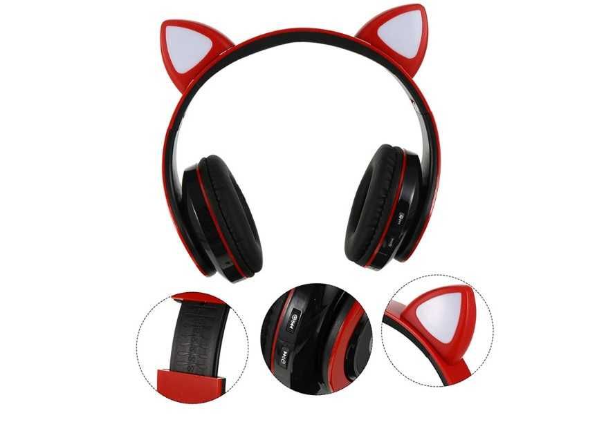 Słuchawki Bezprzewodowe Bluetooth LED Kocie Uszy Mix Kolorów **HIT**