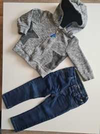 Zestaw miękkie jeansy rurki, sweter, bluza rozmiar 98, c&a