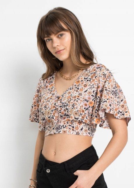 B.P.C krótka bluzka koszulowa nadruk r.44