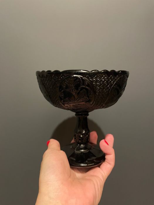 Cukiernica pucharek medaliony Ząbkowice kolorowe szkło PRL