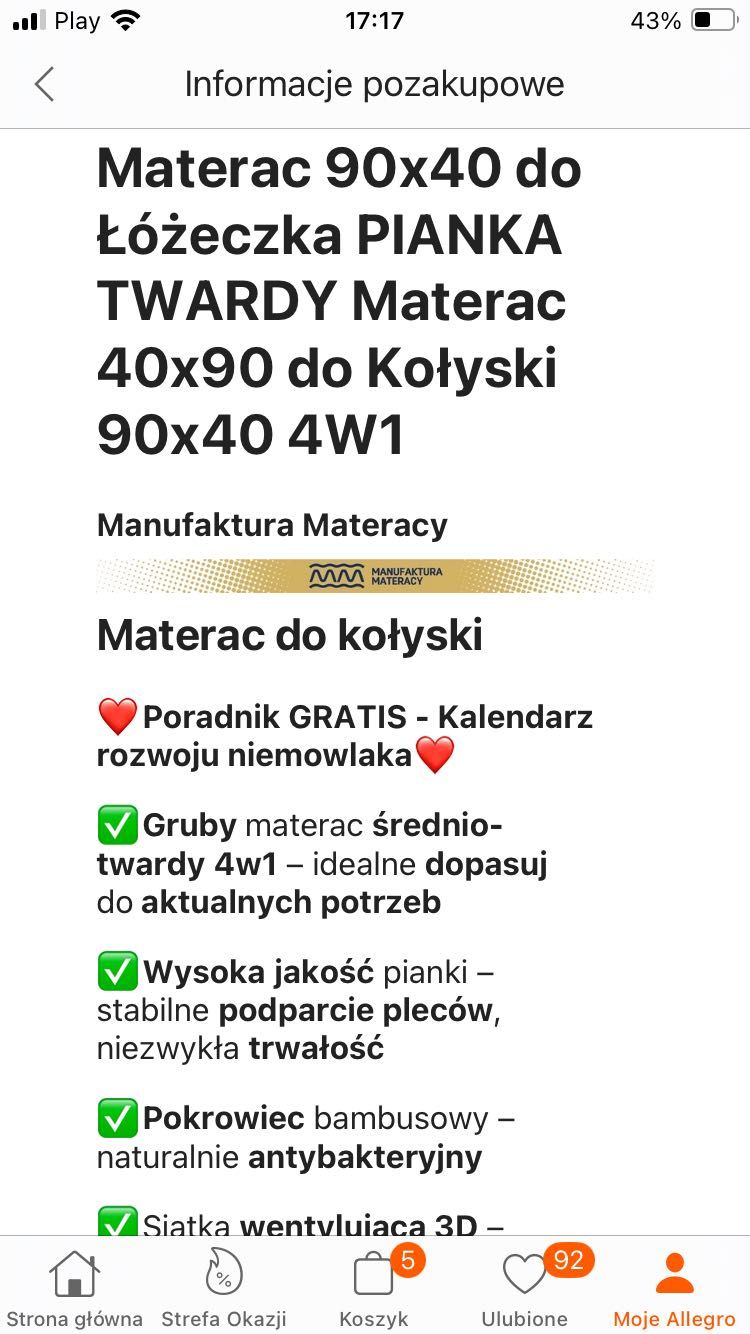 Materac do kołyski