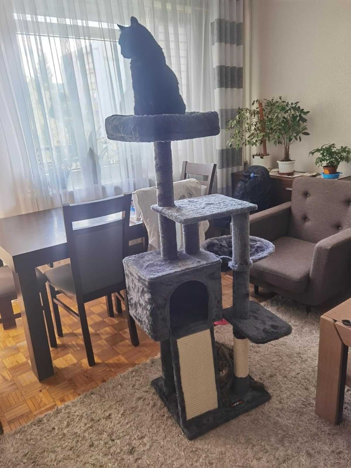 Drapak, Drzewko dla kota, 135 cm NOWY, wielopoziomowy Ciemnoszary
