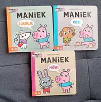 Seria książeczek Maniek mówi, Maniek zgaduje, Maniek robi