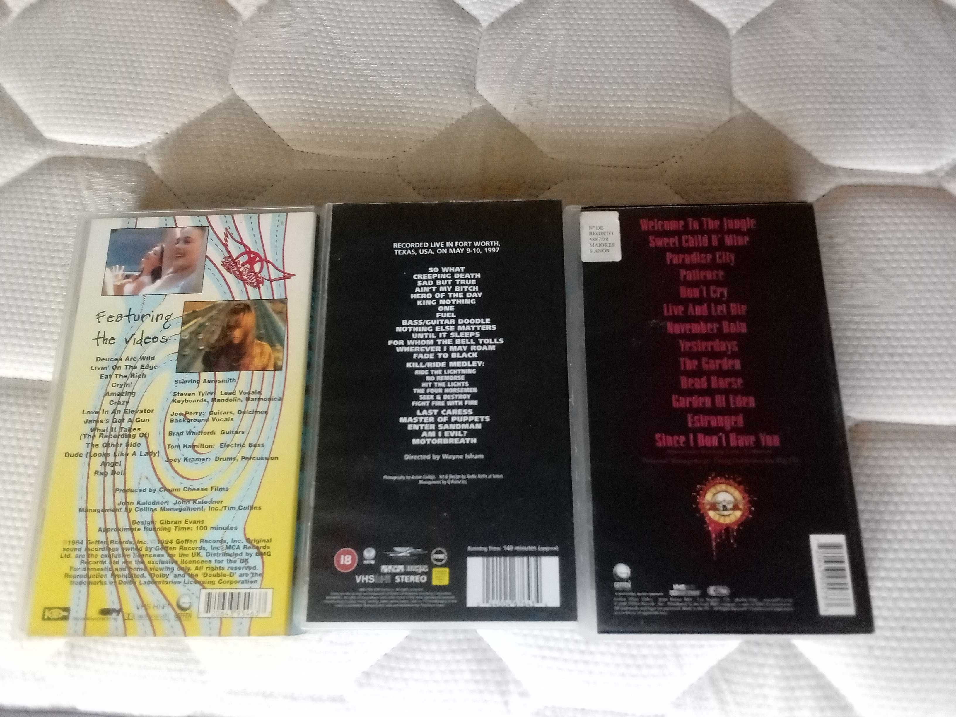 Cassetes VHS originais de Metallica, Aerosmith e Guns N Roses