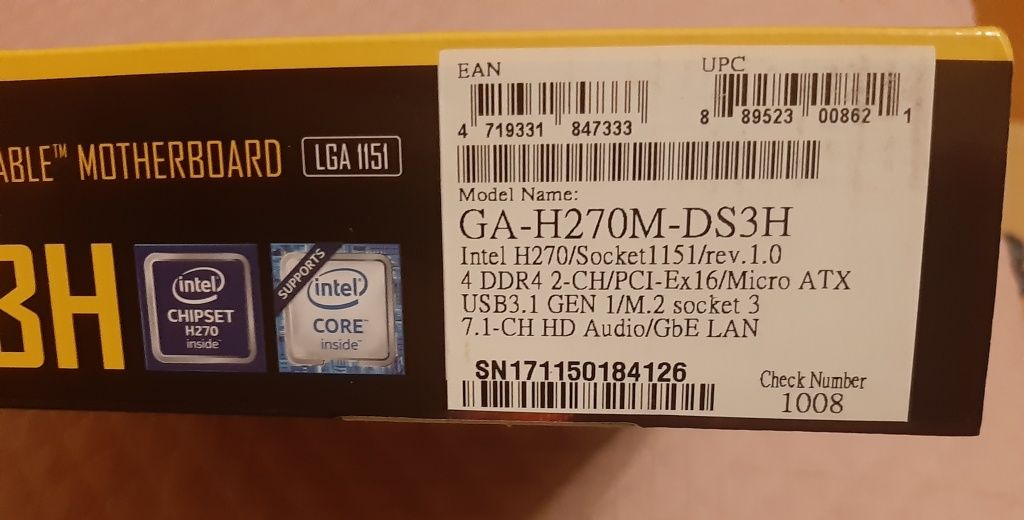 Коробка от материнской платы Gigabyte Intel H270M-DS3H