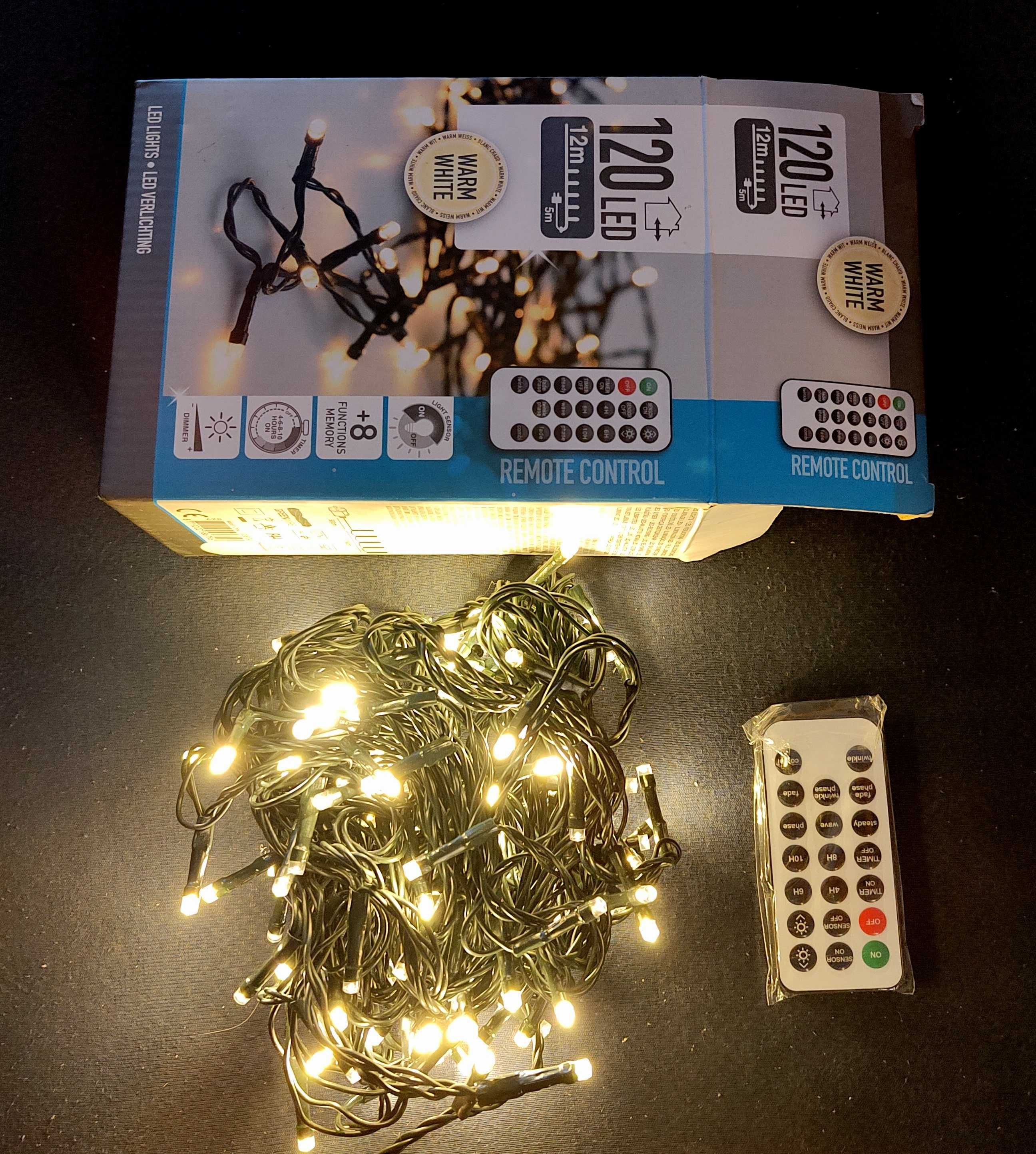 Światełka choinkowe 12 metrów 120 LED + PILOT na choinkę NOWE