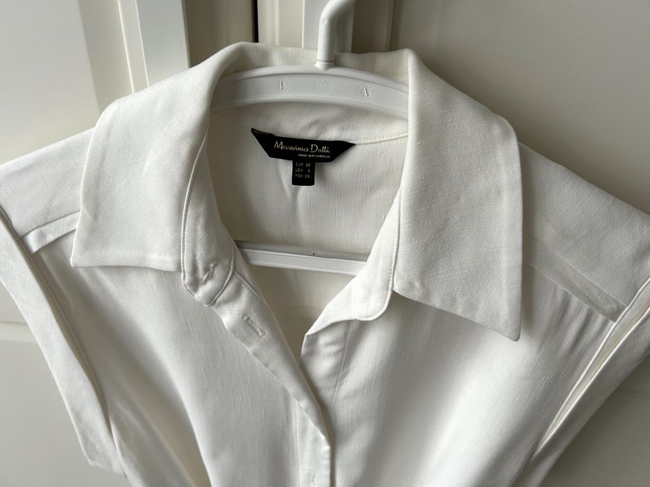 Sukienka letnia Massimo Dutti z paskiem – r. 38, wiskoza, len, bawełna