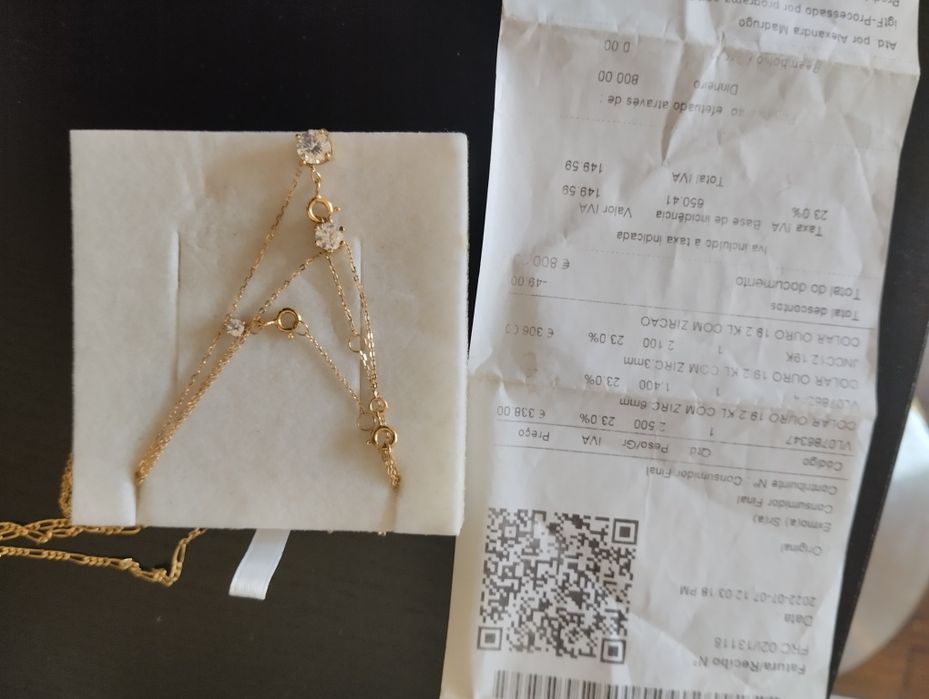 3 Colares  de ouro 19.2 k e zircônias