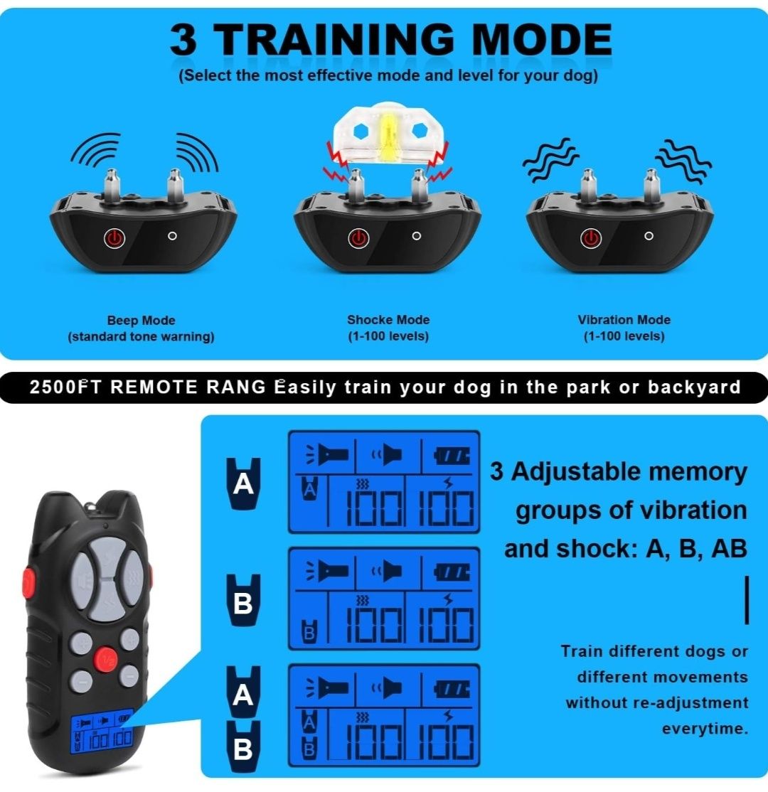 акумуляторний нашийник для собак з дистанційним керуванням, 3 режими з