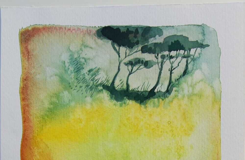 Aguarela original de Carlos Marques. Fantasia, surreal, castelos