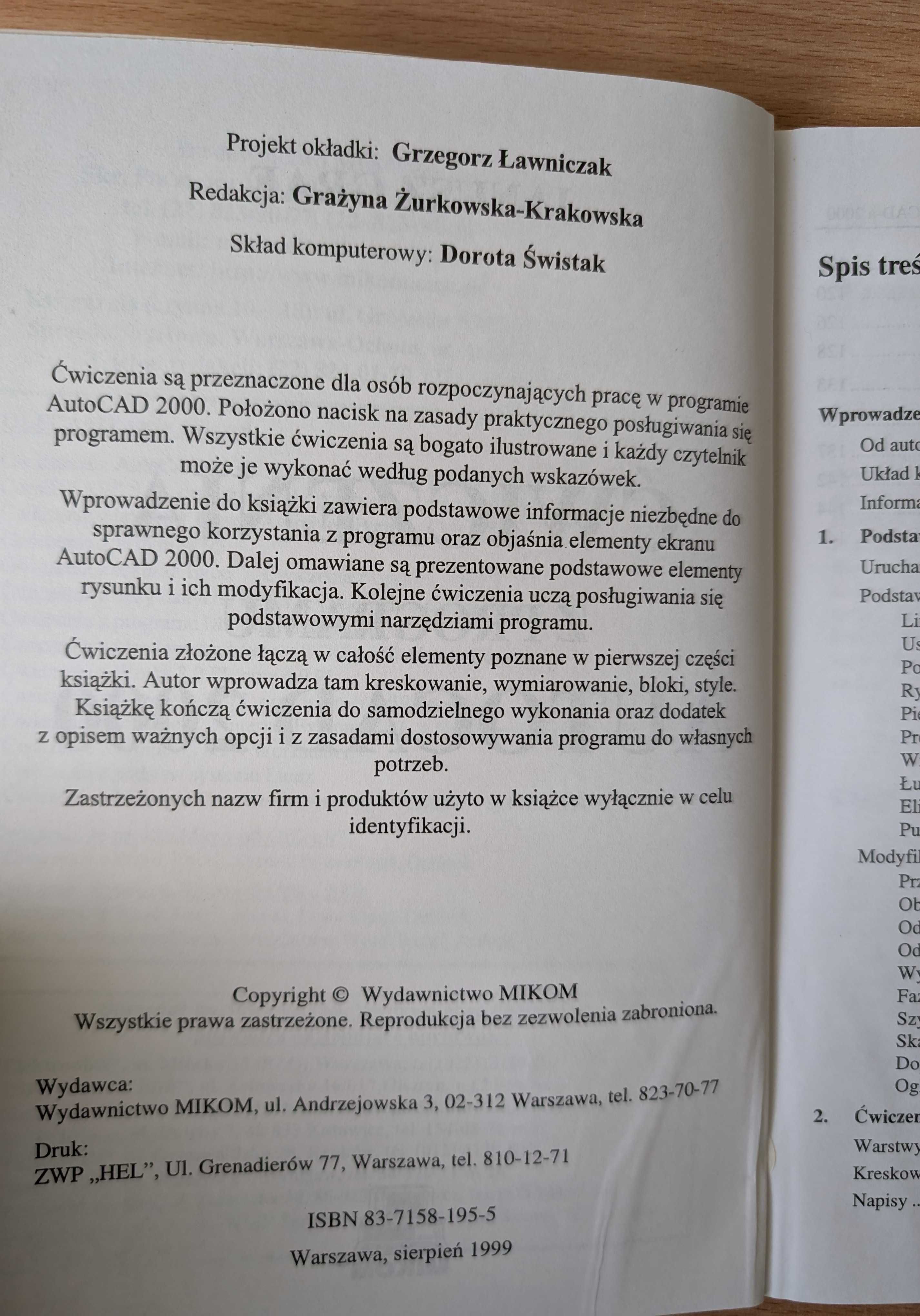 "AutoCAD 2000. Ćwiczenia" Janusz Graf