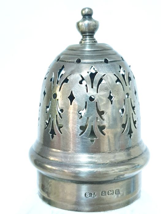 Lindo antigo frasco de açúcar inglês em cristal com prata contrastada