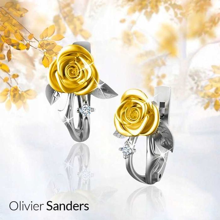 LIKWIDACJA SKLEPU Srebrne Kolczyki Damskie 925 Złote Róże Angielskie