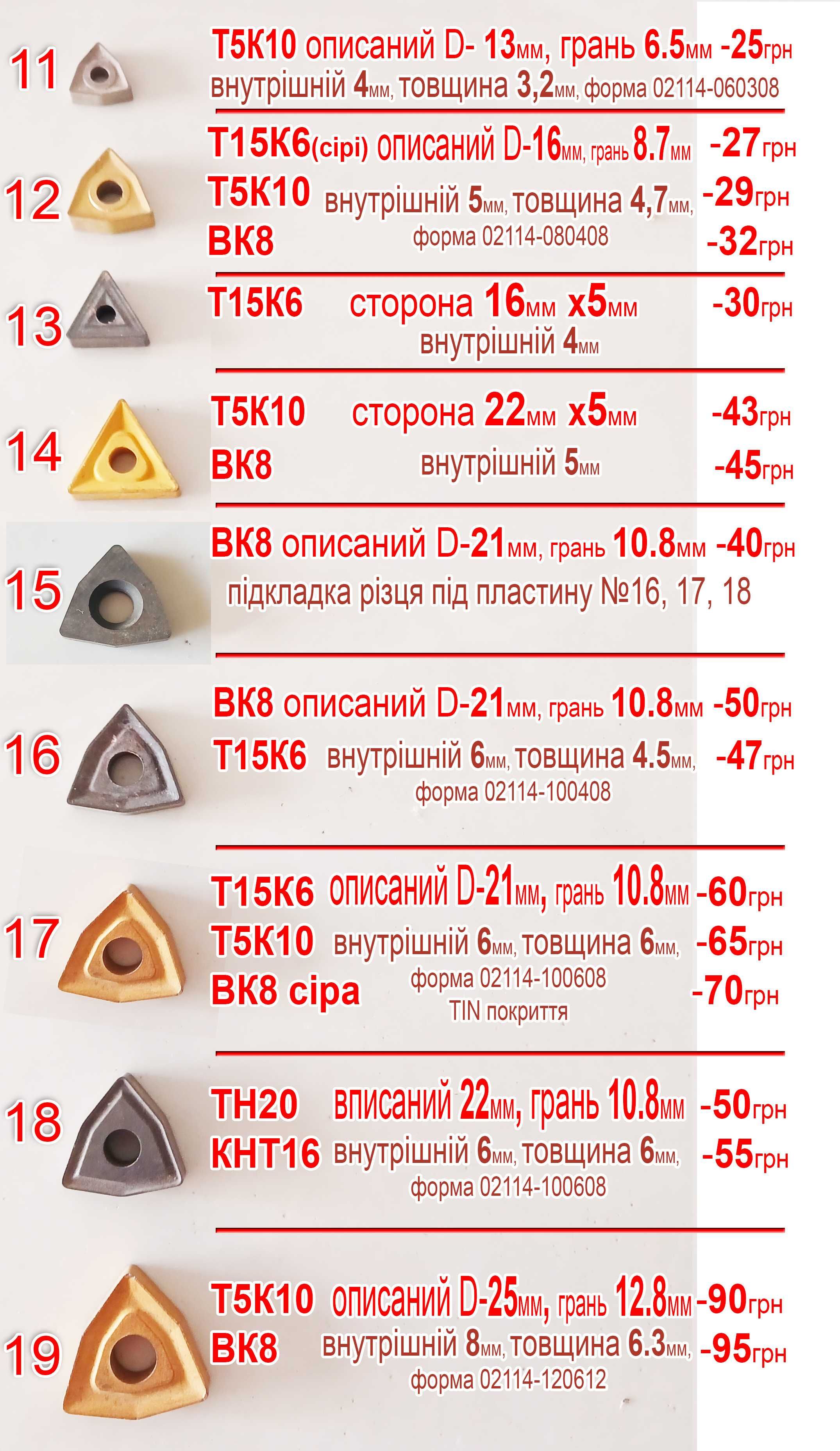 Пластини т5к10. Резци токарни т15к6. Напайки  вк8 на мульчер ВК15