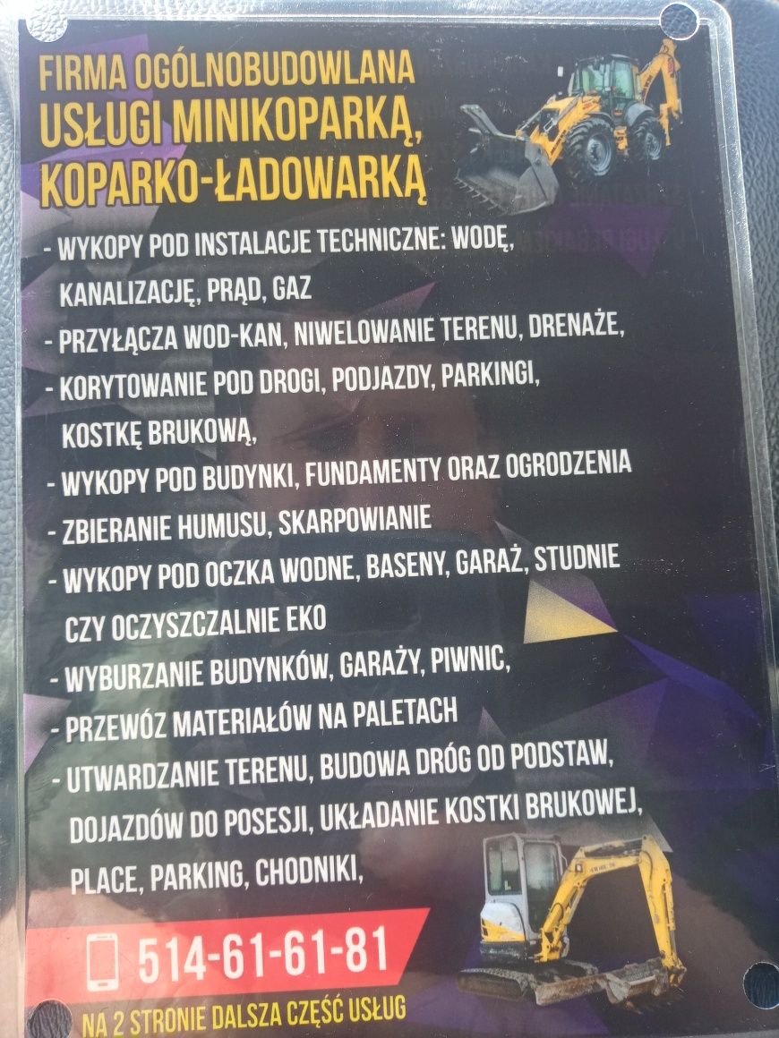 Uslugi koparko ladowarka i mini koparka