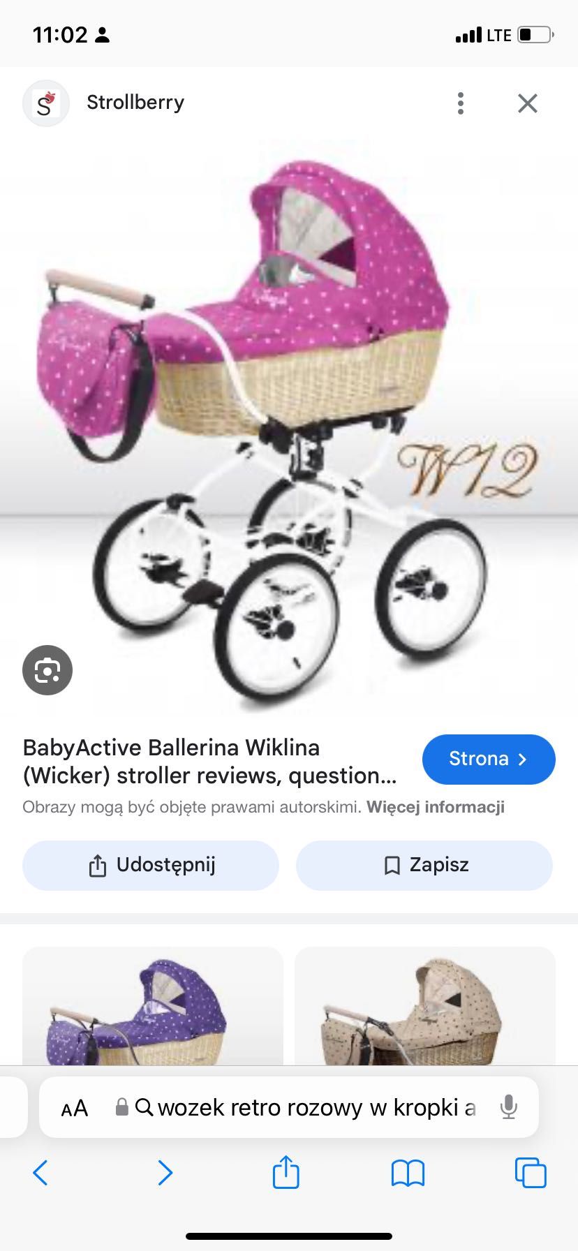 Wózek dziecięcy retro różowy w kropki Babyaktive Ballerina 3w1