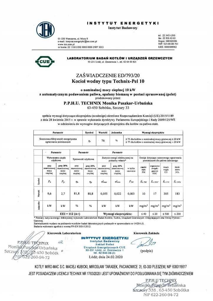 Piec CO  pellet ekogroszek kocioł kotły 10 kW Miro-Mac 5 klasa