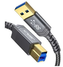 Kabel USB B na USB A JSAUX 2m w oplocie kolor szary