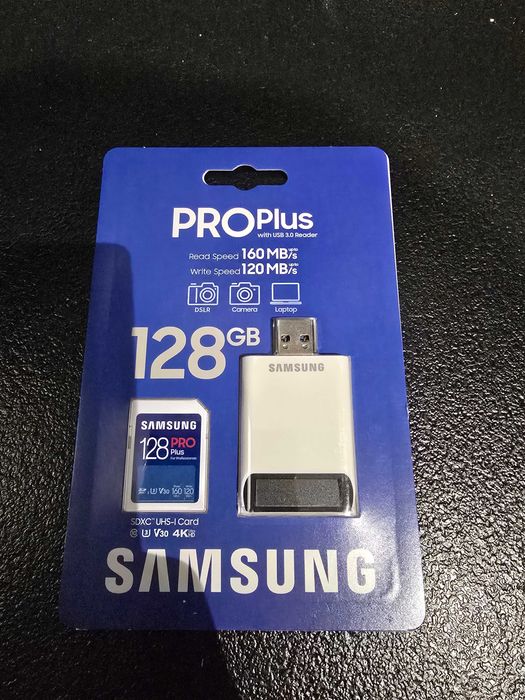 Samsung Pro Plus 128GB karta pamięci SD zapis 130MB/s + czytnik NOWA!