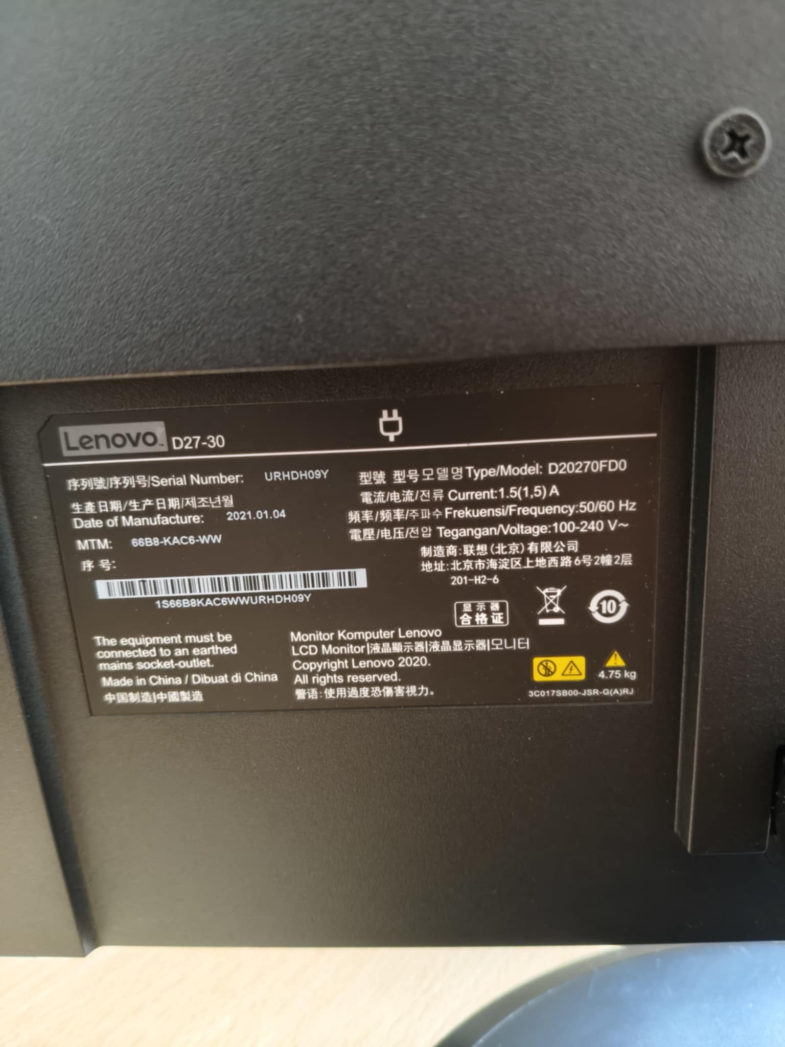 Monitor LENOVO D27-30 27’’