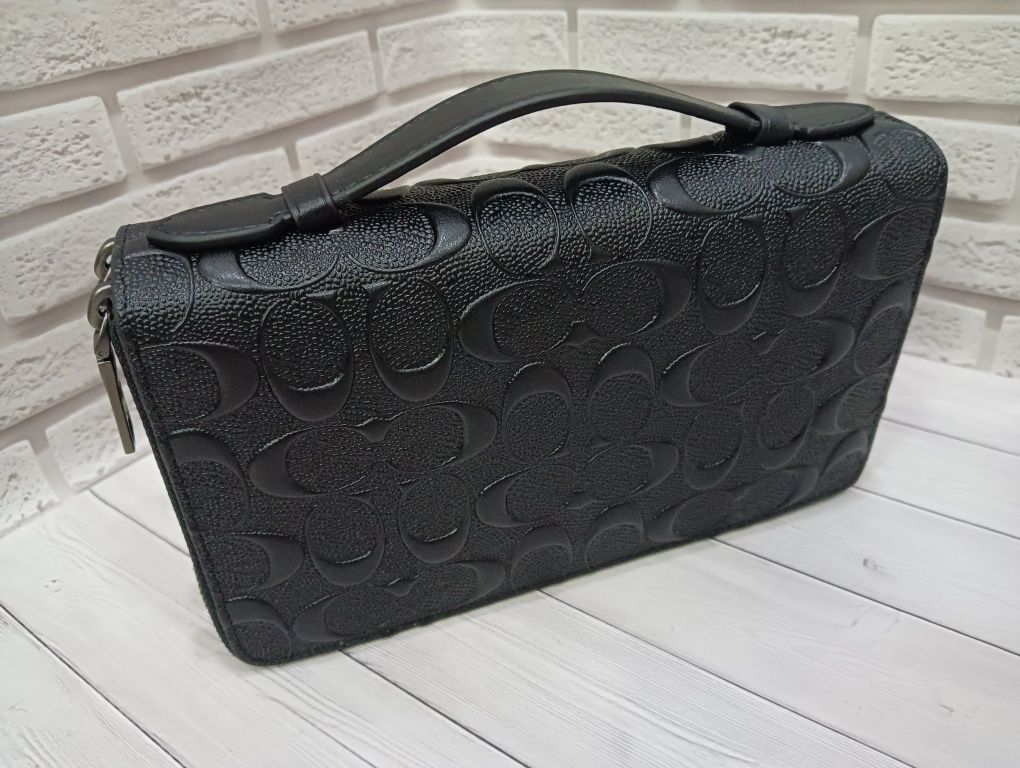 Шкіряна барсетка Coach клатч 2 молнії