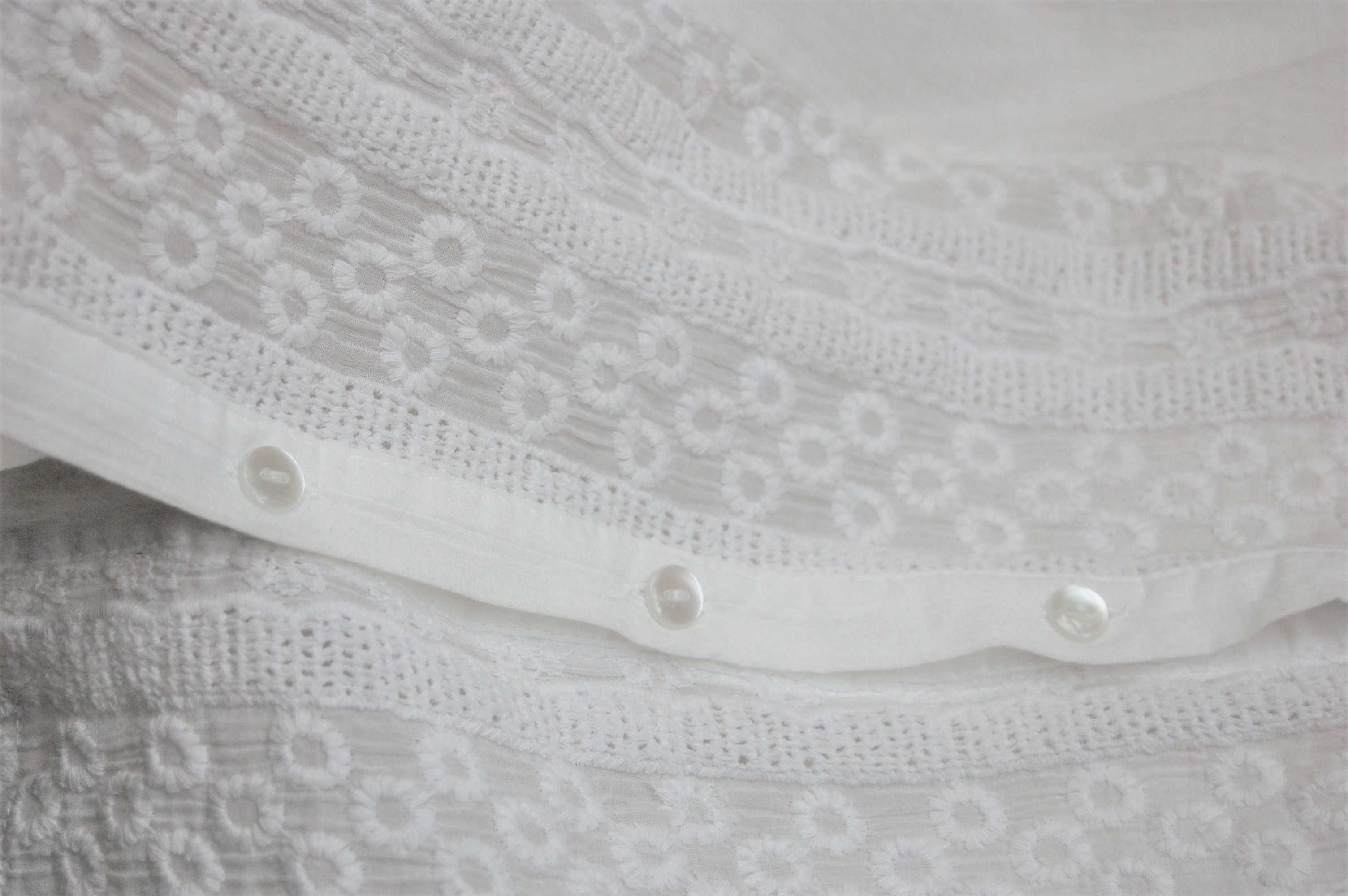 Biała bluzka z krótkim rękawem Conex 42 S M L haft bawełna