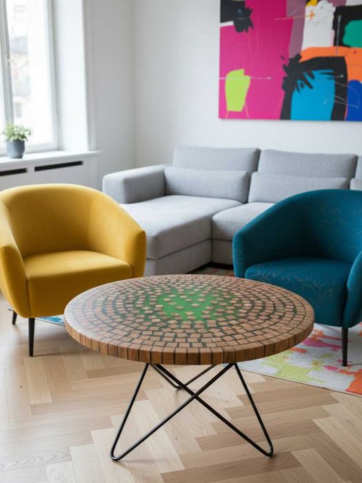 Stolik kawowy "Bricks" 60cm | dąb | dębowy okrągły | żywica zielona