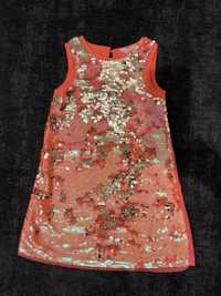 Нарядное платье розовое оранжевое паетки
