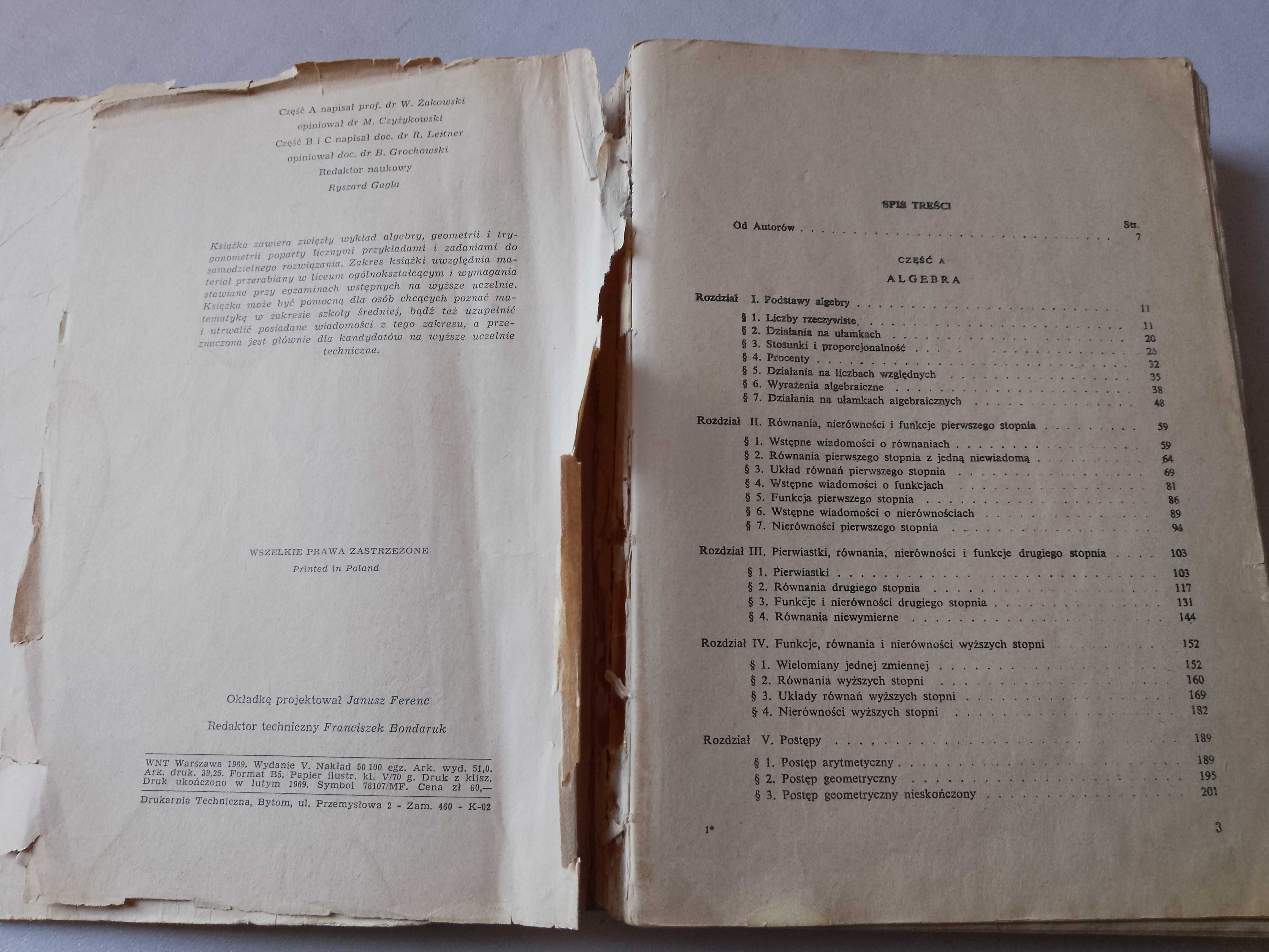 R. Leitner, W. Żakowski "Matematyka. Kurs przygotowawczy..." 1969