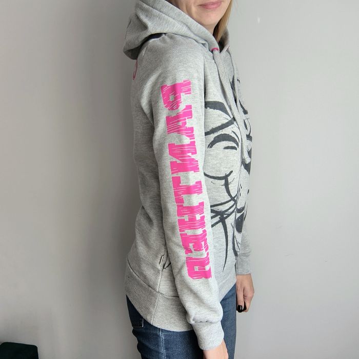 Szara bluza damska kaptur ocieplana kieszenie różowa pantera
