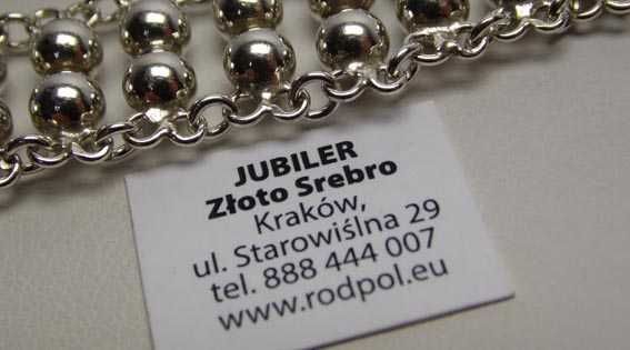 Srebrna orientalna bransoletka kulki siatka 18,5 cm.