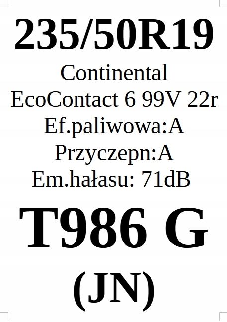 Opony 235/50/19 Continental 3 Lata Gwar. 2szt. L