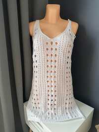 damska biała narzutka sukienka plażowa sukienka z siateczki