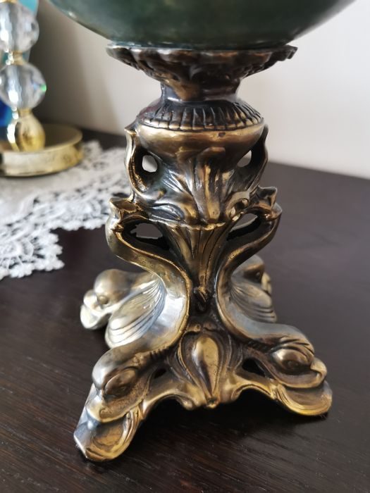 Zielona Żardiniera - patera okucia mosiężne wysokość 27 cm.