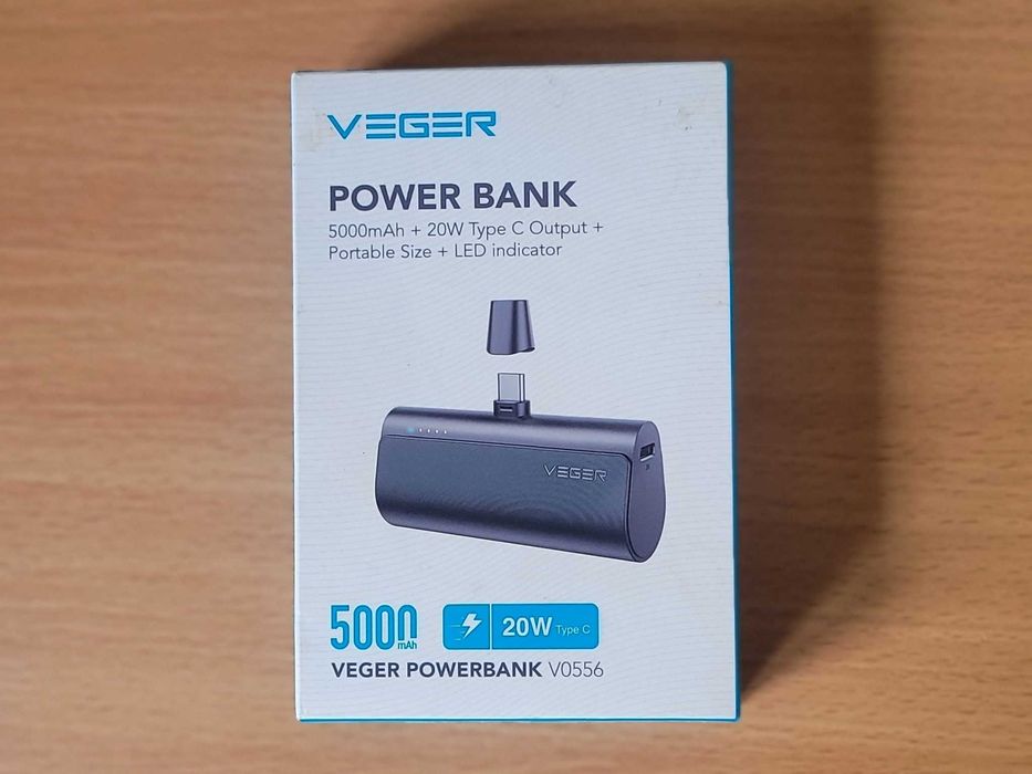 Powerbank 5000 mAh VEGER PlugOn PD 20W wbudowane złącze USB C lekki