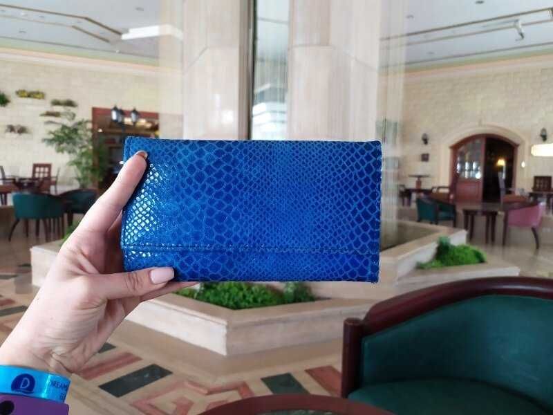 кожаный женский синий кошелек из змеиной кожи Турция