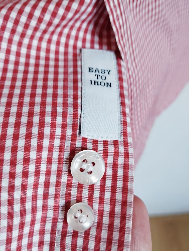 Bawełniana męska koszula w kratkę, czerwona kratka, premium r. M/L Blä