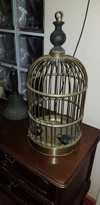 XIXw Mała Mosiężna Klatka z Ptaszkami z Brązu Złoconego  Cudo  !!!